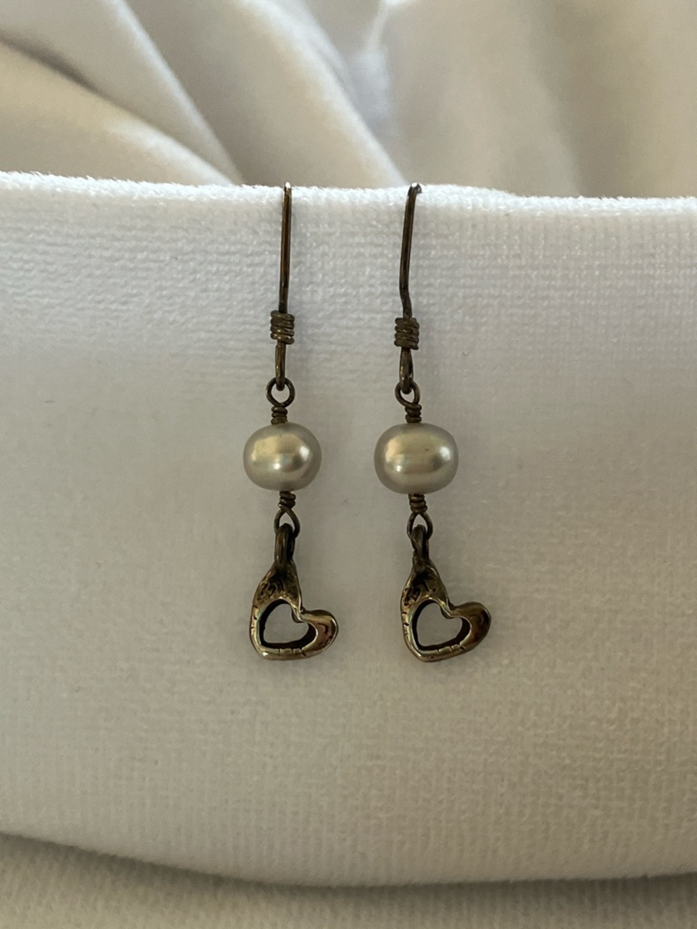 Vintage Pearl and Heart Dangle Earrings